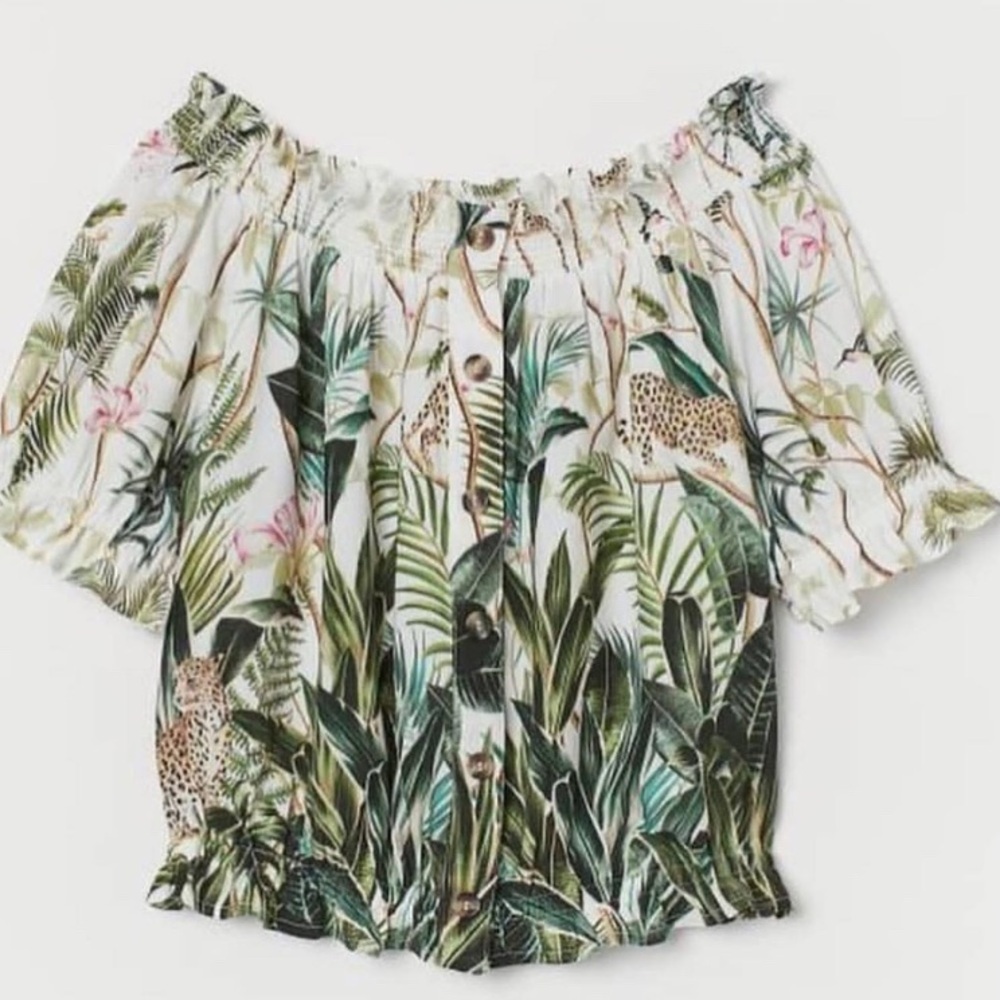 H&M Jaguar Palm Jungle print Blouse / Wide Leg Trouser Set Animal 4/6 Like New​​ - Picture 3 of 13